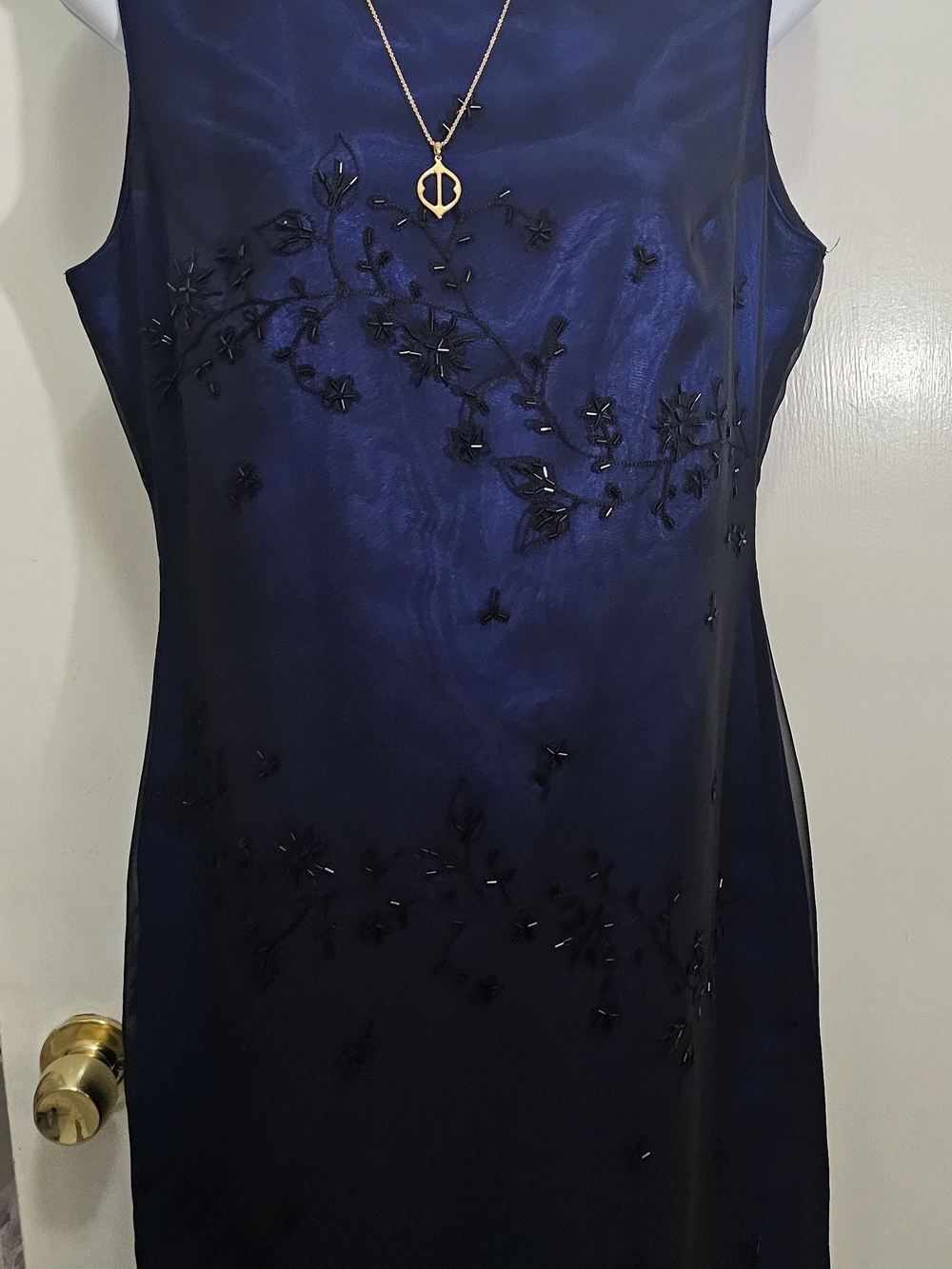 Amanda Smith Navy Blue Sleeveless Beaded Floral Dress